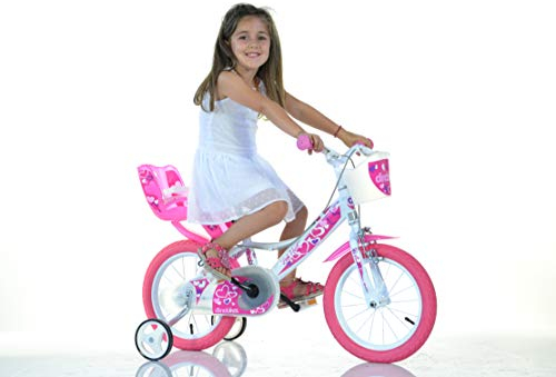 Dinobikes Mädchen Kinderfahrrad weiß 144RN Mädchenfahrrad – 14 Zoll | TÜV geprüft | Original | Kinderrad mit Stützrädern - Das Fahrrad als Geschenk für Mädchen