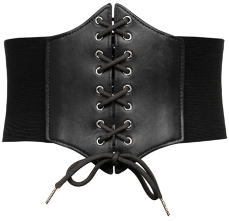 GRACE KARIN Women's Lace Up Corset Elastic Wide Waist Pirate Costume Cincher Belt(S,Black)