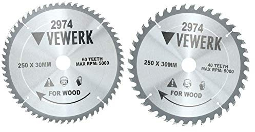 250mm x 30mm TCT Tungsten Carbide Tipped Circular Saw Blades 40 + 60 Teeth