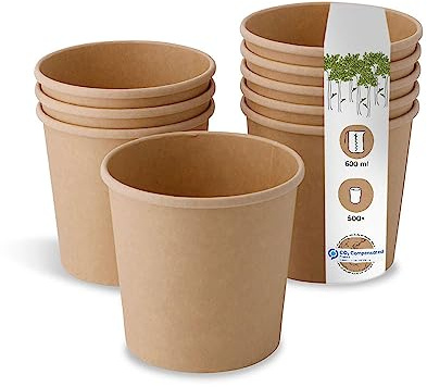 BIOZOYG Bicchieri di Cartone Kraft per Alimenti Bicchieri Bio marroni I Bicchieri compostabili Tazza da Asporto Coppe Gelato Carta I 500 Bicchieri Monouso biodegradabili 600ml