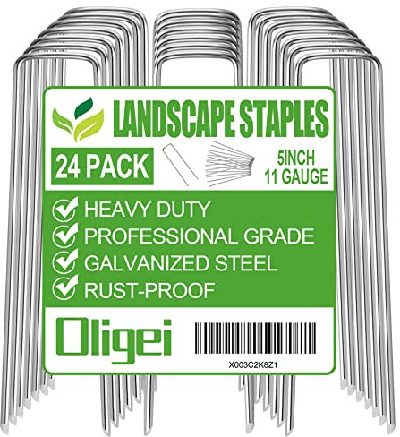 Paquete de 24 estacas de jardín, estacas en forma de U, grapas galvanizadas para paisajismo, asegurar tela de barrera de malezas, tubos de riego, valla de sujeción, lona