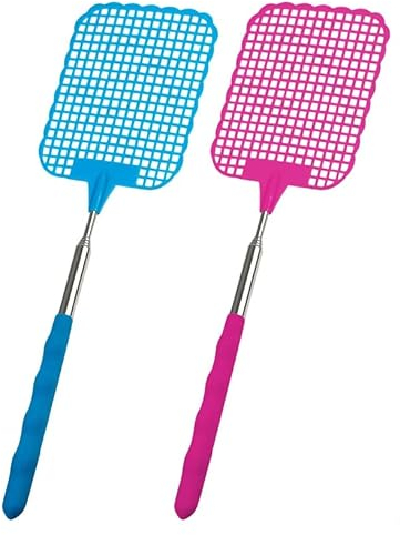 Saraoriginalshop Set di 2 Paletta Abbatti Mosche Telescopica Schiacciamosche Abbattimosche con Asta Estensibile Paletta Racchetta Acchiappa Mosche Api Zanzare Insetti Colori Assortiti.