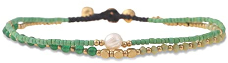 Made by Nami Boho Surfer Anklet Waterproof & Adjustable Beaded Anklets for Women Beachy Ankle Bracelet Made from Waxed Cotton Rope and Beads for Summer and Hippie Style (Green Pearl)