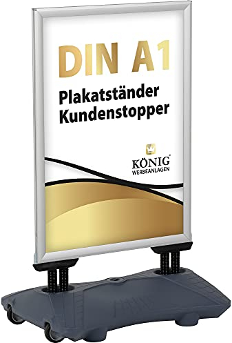 Dreifke Plakatständer Keitum Wind Line Plus DIN A1 silber| beidseitig für 2 Plakate | stabiler Fuß für sicheren Stand bei Wind und Wetter | entspiegelte Schutzscheiben | Kundenstopper Aufsteller