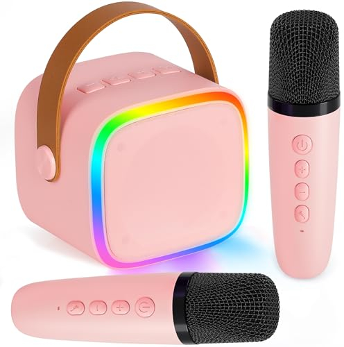 BONAOK Microfono Karaoke Macchina 2 Microfono, Caraoke Bluetooth per Bambini Adulti, Lettore Karaoke Portatile Microfono per Ricaricare, Giocattoli Elettronici per Bambini (Rosa)