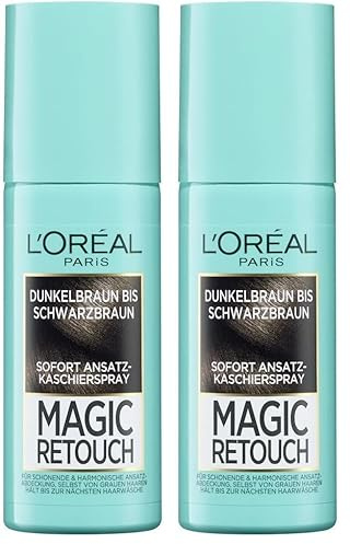 L'Oréal Paris Ansatz-Kaschierspray für stufenlose und natürliche Übergänge, Kaschiert bis zur nächsten Haarwäsche, Magic Retouch, Dunkelbraun bis Schwarzbraun, 1 x 75 ml (Packung mit 2)