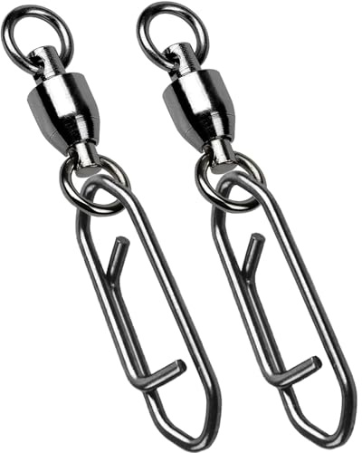 9Tong Cuscinetto Rotante Girevole da Pesca d'Acqua Dolce Molta Forza Girelle a Scatto Girelle a Scatto in Acciaio Inossidabile Clip da Pesca in Acciaio Nero Nichel, 25pcs, 45lbs
