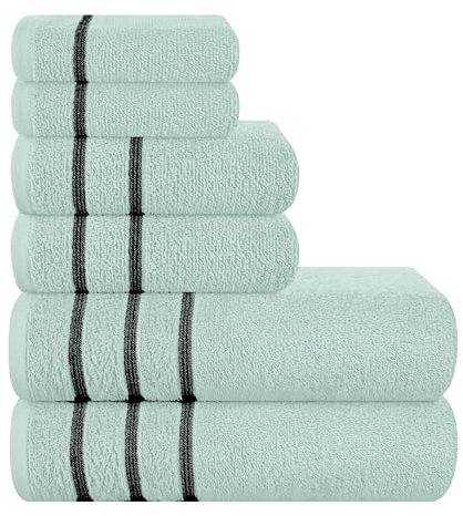 MyOwn Ultra-weiches 6er-Pack Baumwoll-Handtuch-Set, enthält 2 übergroße Badetücher 70 x 140 cm, 2 Handtücher 40 x 60 cm und 2 Waschbetten 30 x 30 cm, Meeresgrün