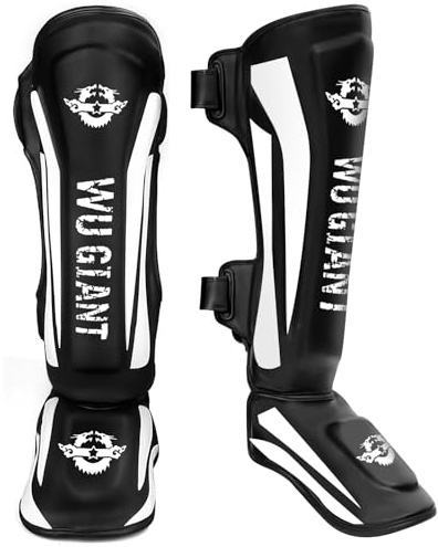 NZQXJXZ Espinilleras de Kickboxing, Espinilleras de Muay Thai, Protectores de Piernas Ajustables con Protección para el Empeine, Equipo de Entrenamiento para Entrenamiento y Combate de MMA