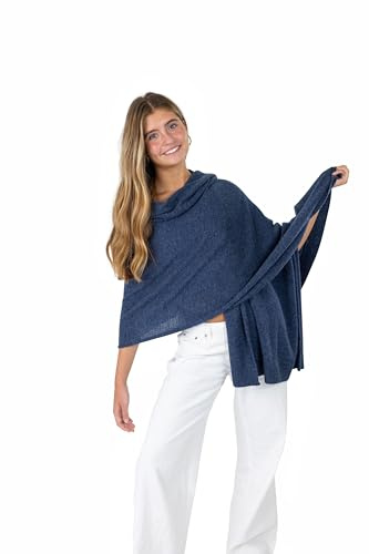Velanio Cashmere Luxury Knitted Wrap Travel Shawl Scarf, Pashmina Stole, All-Season Scarf for Women Cashmere Wool Blend, Hale Navy, Large