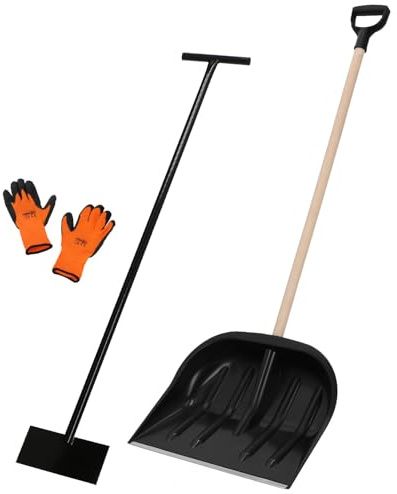 KOTARBAU® Set pala da neve con manico in legno 137 cm raschietto 119 x 20 cm + guanti caldi pala da neve pala da neve con manico