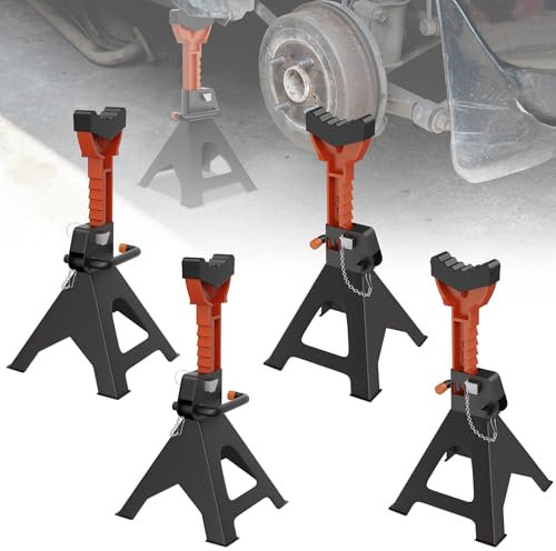 UISEBRT Unterstellböcke Höhenverstellbar 28-42 cm, Profi Reifenwechsel Abstellbock, 3 T Tragkraft, Stützbock Ständer mit Sicherungssplint und Gummiauflagen, für PKW, LKW und Wohnmobile, 4 Stück