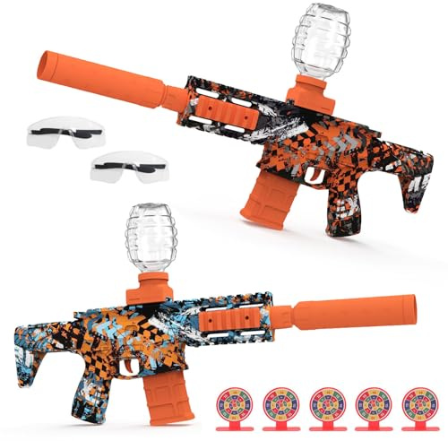 2 Pack Gel Ball Blaster Automatic Electric Splatter Ball Toy 10 Rounds Per Seconds with Rechargeable Batteries, Line, Goggles and Target - Outdoor Activities Team Game Toy Age 14+