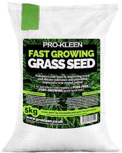 Pro-Kleen Fast Growing Grass Seed 5Kg Covers Up to 300m2 Fast Growing Hard Wearing for New Lawns, Overseeding and Patch Repair Pet and Child Friendly