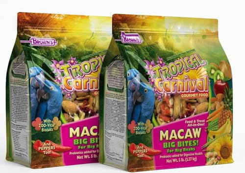 Tropical Carnival F.M. Brown's Bundle, Gourmet Macaw Food Big Bites for Big Beaks, Vitamin-Nutrient Fortified Daily Diet with Probiotics for Digestive Health, 5lb (2-Pack), 10 lbs.