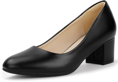 IDIFU Black Heels Women's Pumps Closed Round Toe Low Block Chunky Heels Short Small Thick Homecoming Work Prom Dress Shoes for Women Comfort Cute Dressy Formal Classic Pumps Shoes(Black Pu, 9.5)