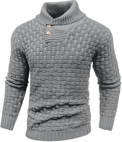 QUNERY Jersey Cuello Alto Hombre Sueter Hombre Manga Larga Jersey de Punto Invierno Regular Fit Ocio Cálido Jerséis Gris L