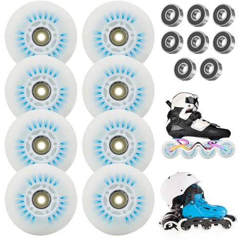 PORFOYO Lot De 8 Roues De Rollers En Ligne 72/76/80 MM, Avec Roulement À Billes, Roue De Roller, Roues Universelles En Polyuréthane Pour Tous Les Types De Patins À Roulettes (80MM)