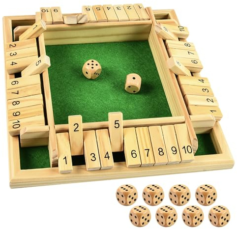 XIABYAYU Jeux en Bois Shut The Box, Jeu de Dés en Bois, Shut The Box 4 Joueurs avec 8 Dés, Jeux de Mathématiques pour Enfant, Jeu de Table pour Enfant et Adulte, Familles Fête (A)