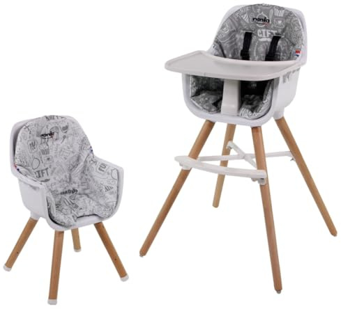 Chaise Haute Bébé évolutive 2 en 1 - Dès 6 mois jusqu'à 5 ans - Coussin réversible - Plateau réglable - Repose-pieds, Siège et Fauteuil Enfant -Puericulture Bébé- Design Moderne Bois (506CHAISE10)