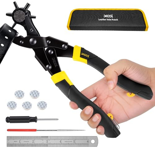 XOOL Pinza Fustellatrice Rotante con Fori Tondi e Ovali, Modello a Manico Lungo per Cinture, Cinghie, Collari, Scarpe e Lavorazioni in Pelle