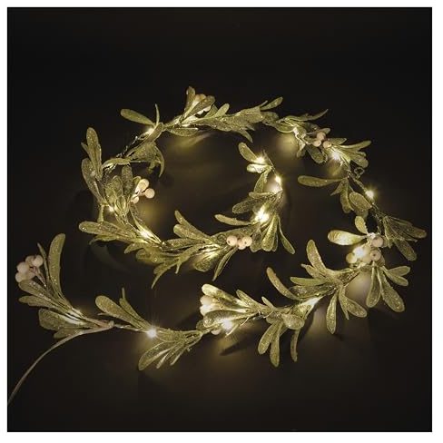 EMOS – LED-mistelgrensgirlang 1,5 m – mistelgirlang med 25 lysdioder, varmvit – 6/18 h timer, batteridriven (3 x AA), 25 cm kabellängd – livslängd 10 000 timmar – för inomhusbruk – grön/vit