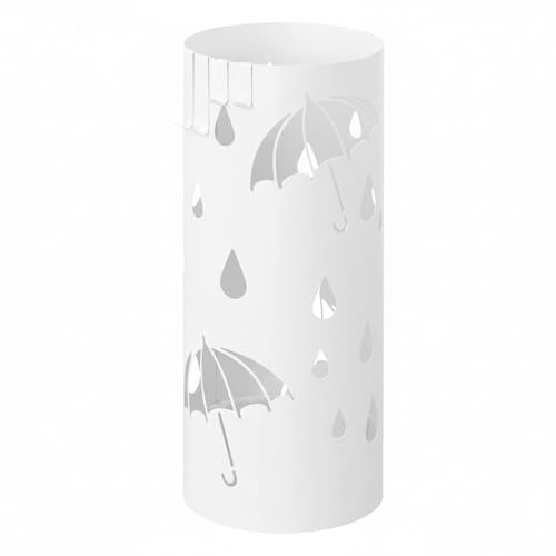 Bricozone Portaombrelli Rotondo In Metallo Moderno Con Vaschetta Scolapioggia E Ganci Removibili Design Elegante Per Ingresso Casa E Ufficio (Bianco)