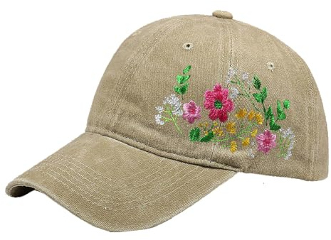 PACDE Butterfly Full Embroidered Women Baseball Cap Fashion Sequins Adjustable Strap Cotton Sunlight Bowler Hat Khaki