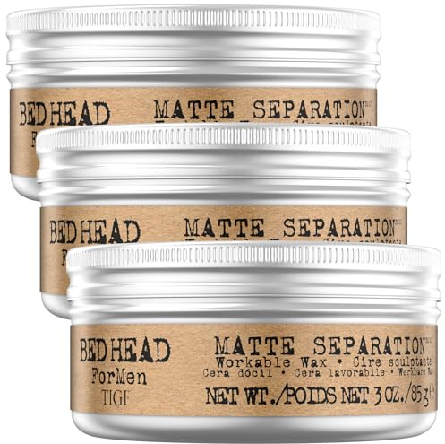 TIGI Bed Head Hair Wax for Men, Matte Separation 3-Pack – Workable Strong Hold, Anti-Humidity, Travel-Friendly Hair Products for Men, 3 Oz Ea
