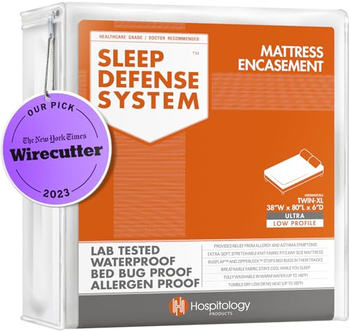HOSPITOLOGY PRODUCTS Mattress Encasement - Zippered Bed Bug Dust Mite Proof Hypoallergenic - Sleep Defense System - Twin XL - Waterproof - Stretchable - Ultra Low Profile 6 Depth - 38 W x 80 L