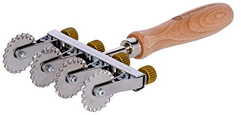 Rotella Taglia Pasta Sfoglia Fresca | 4 Lame Dentate Regolabili | Diametro 36mm in Acciaio Inox e Impugnatura in Legno | Tagliapasta.Com [Made in Italy]