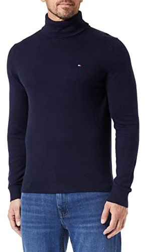 Tommy Hilfiger Herren Pullover Pima Cashmere Roll Neck mit Rollkragen, Blau (Desert Sky), L