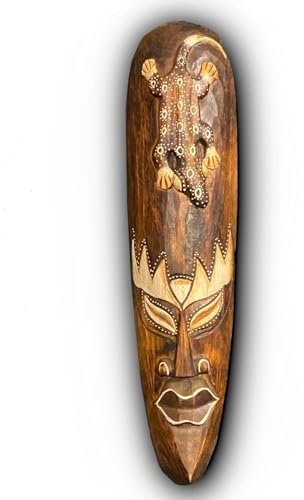 Maschera Da Parete Indonesiana, made in Bali, in Legno dipinta e decorata a Mano - Colore Casuale - 40cm