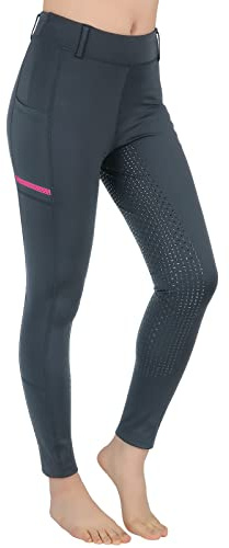 SPOEAR Girls Horse Riding Pants Equestrian Kids Full Seat Breeches Horseback Riding Tights Schooling Pockets(Grey,L)