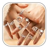 ADRAMATA 12 Pcs Women's Rings Stainless Steel Rings Adjustable Retro Vintage Ring Stackable Phalange Ring Open Set Silver/Gold