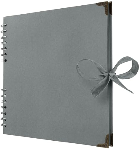 Bstorify Square Scrapbook Photo Albums 60 Pages (21 x 21 Cm) Grey | Thick Paper, Metal Corners, Ribbon Closure - Ideal for Your Scrapbooking Albums, Art & Craft Projects (Grey, 21 x 21 Cm)