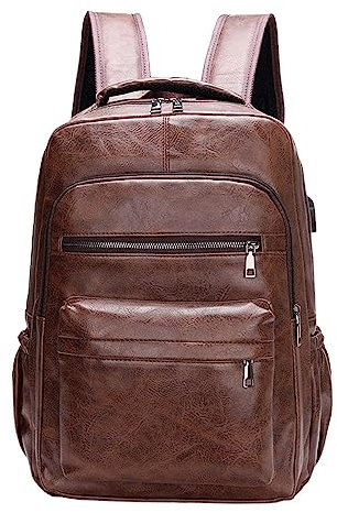 Baoblaze PU Leather Laptop Backpack Men Travel Rucksack Multiple Pockets Water Resistant Casual Daypack Computer Backpack for Fishing Shopping Hiking, Coffee