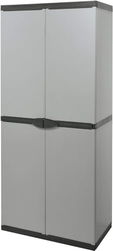 Avilia Armadio a 2 Ante | Armadio Porta Scope | Aradio per Interni ed Esterni | Armadio Alto | Armadio Verticale | Armadio per Attrezzi | Armadio in PVC ‎68x39.5x168cm, Grigio