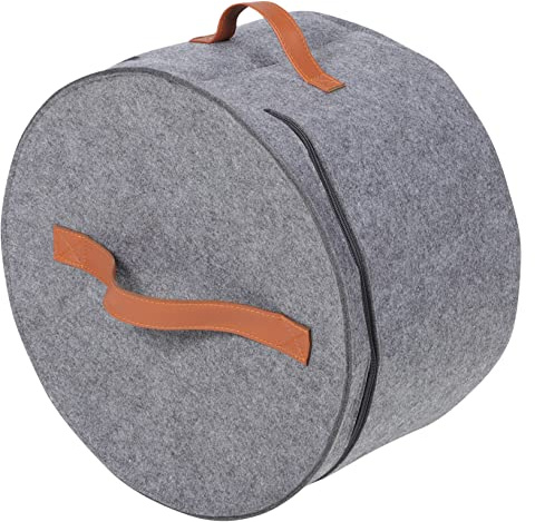 IMIKEYA Boîte à Chapeaux Ronde 40x26 Cm en Tissu Gris Panneau Pvc Transparent, Étui de Rangement Résistant pour Voyages, Femmes et Famille, Boîte à Chapeau Couvercle Zippé