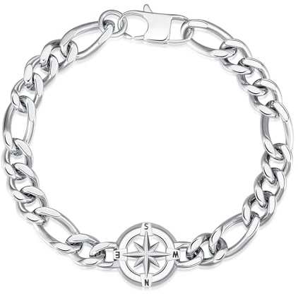GAVU Bracciale Acciaio Inox Uomo, Bracciale Surfista da Uomo con Rosa dei Venti 22cm
