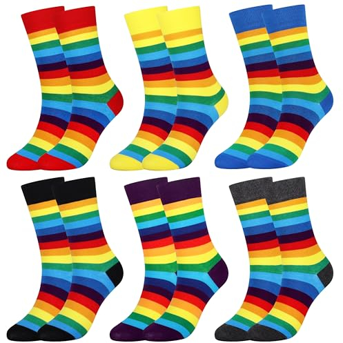 Jeasona 6 Paare Socken Damen 35-38 Bunt Bunte Socken Damen 35-38 Baumwolle Bunt Uni Ringelsocken Strümpfe Damensocken
