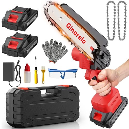 Mini Tronconneuse a Batterie Tronçonneuse - Coupe Branche Électrique Scie Sans Fil petite Elageuse Chainsaw 6 Pouces avec 2 Batteries 3 Chaînes 800W l'Élagage le Jardin Cour Bois jardinage Outils