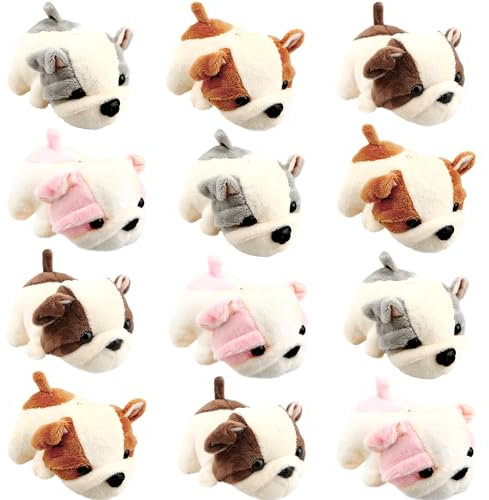 Cotiny 12 Pcs 4 Inch Mini Plush Puppy Toy Cute Stuffed Dog Toy Stuffed Animals Pendant for Birthday Party Ornaments Stuffed Doll Keychain Home Decoration, 4 Colors