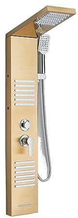 Termostatisk duschblandarset Mattsvart LED-duschpanel Vattenfall Regnduschblandare SPA Massagebadkar Duschpelare Dubbelhandtagsblandare Krantorn,6004 Gold-1