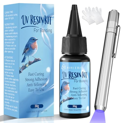 Minlebao UV Resin with Light 30g Crystal Clear Fast-Curing for DIY Craft | UV Resin with Light,Crystal Clear UV Glue,Fast-Curing Resin Kit,Jewelry-Making DIY Craft,