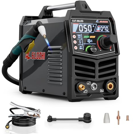 GZ GUOZHI Plasma Cutter, 50Amp 110/220V Dual Voltage IGBT Inverter Plasma Cutting Machine, [Pilot Arc][Large LED Display][Air Sensor] 1/4 Clean Cut 3/4 Max Cut, 2T/4T for Beginners DIY