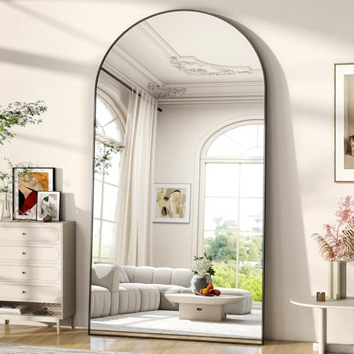 BEAUTYPEAK Espejo de pie arqueado de 200 x 90 cm con arco grande para colgar o inclinarse en la pared, espejo de suelo grande con soporte para dormitorio, salón o vestidor, color negro