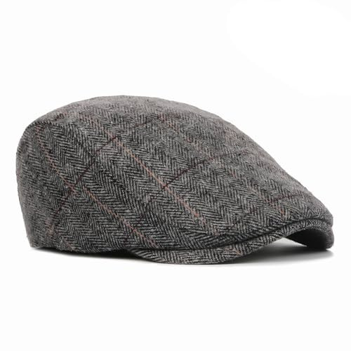 Mens Tweed Flat Cap, Flat Caps for Men UK - Adjustable Newsboy Cap, Fashion Driving Cabbie Men's flat Caps, Cambridge Hunting Hats for Men Autumn Spring Winter for Golf Fishing Shooting Walking (Grey)