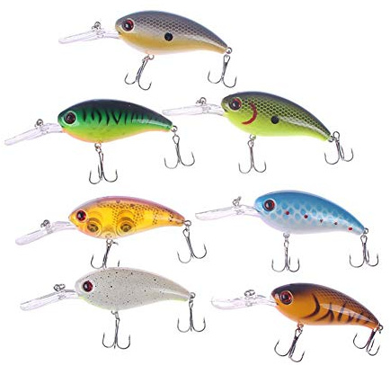 RAYNAG Crankbaits - Set di 7 Esche da Pesca per spigola, Esche rigide, per Trota, pesciolini, Popper, Walleye Crappie