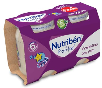 Nutribén Potito Cena Crema De Verduras Y Pavo Sin Gluten, 2 x 190g